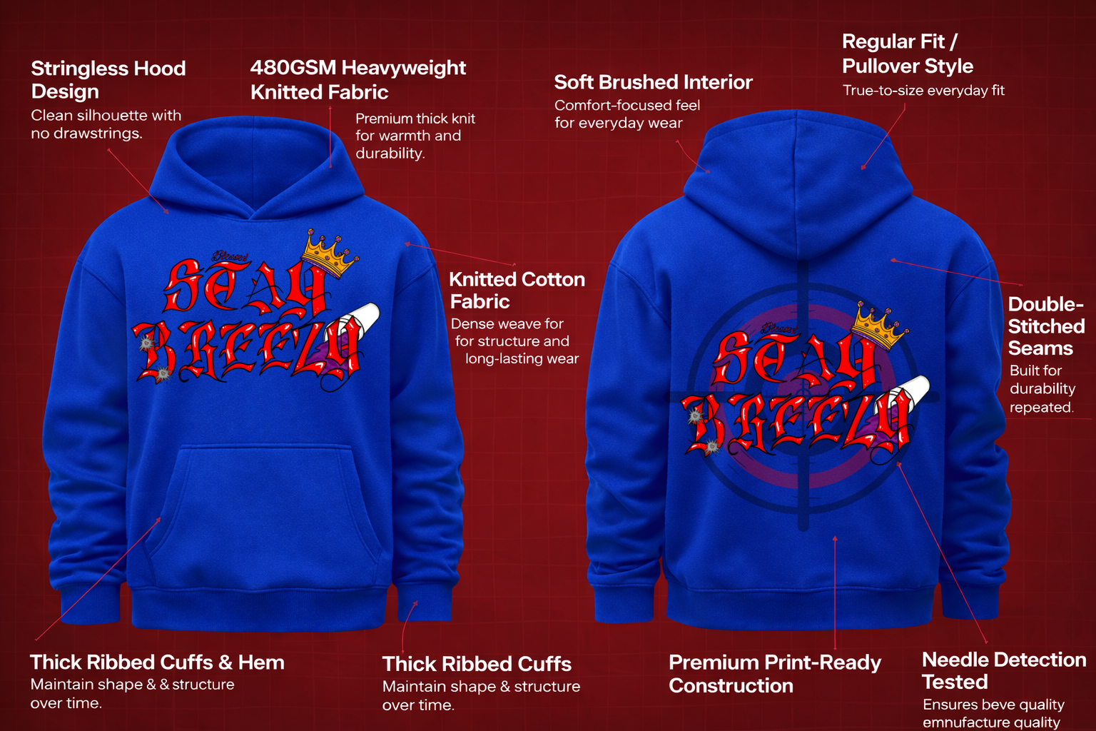 Stay Breezy Hoodie Royal Blue
