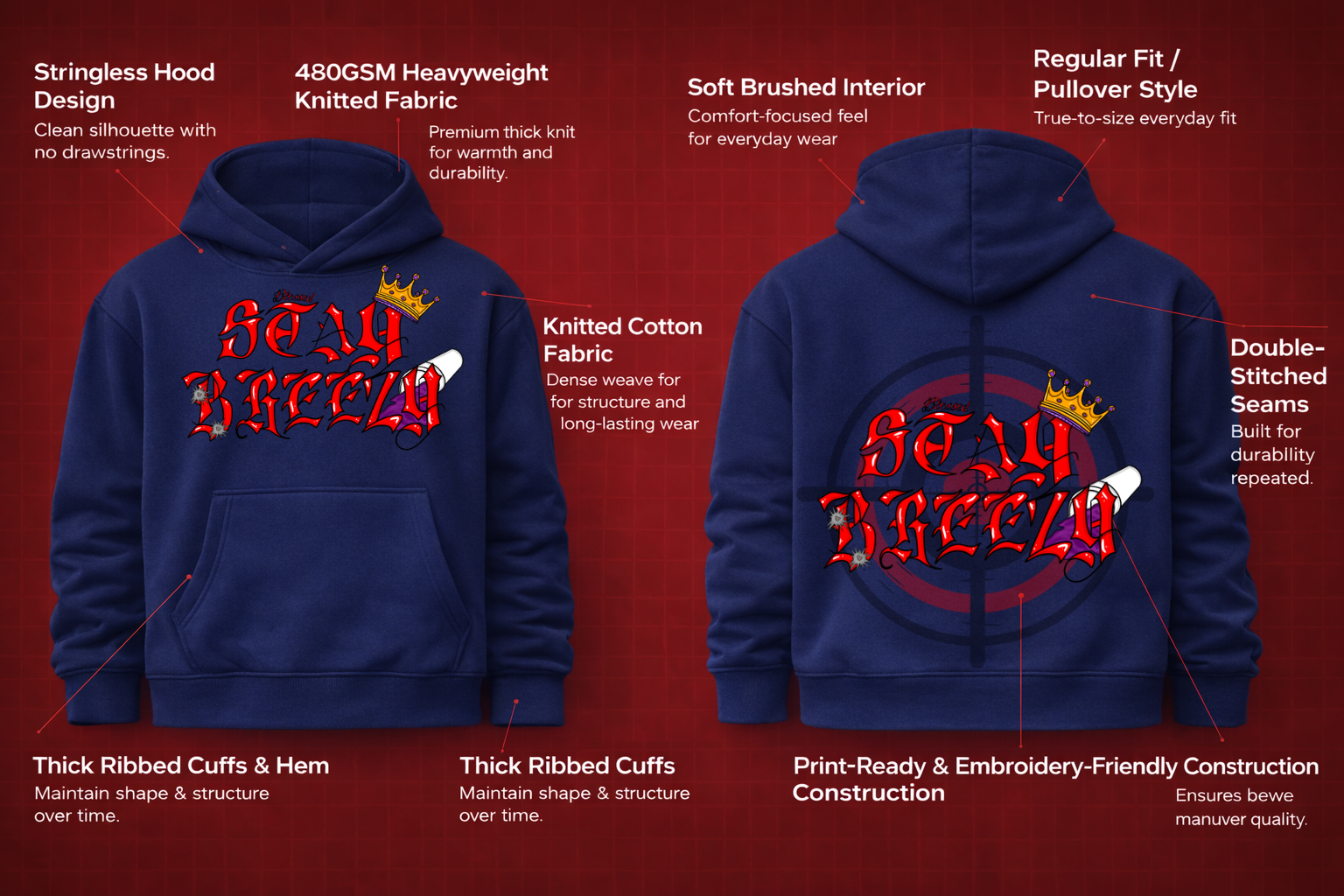 Stay Breezy Hoodie Navy Blue